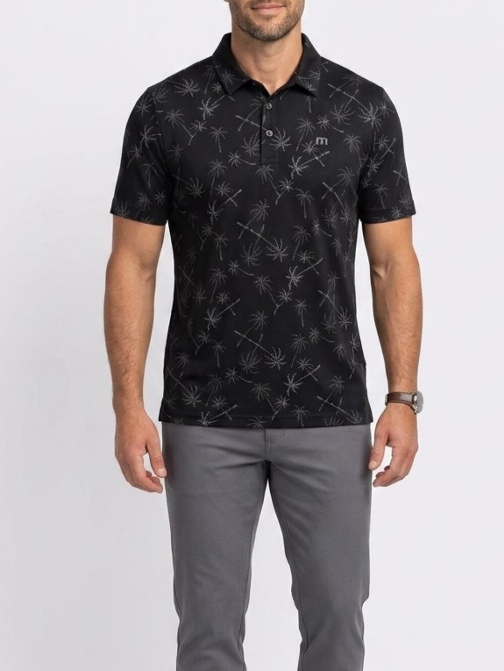 Travis Matthew Short Sleeve Polo With Palm Tree Design. Size Medium